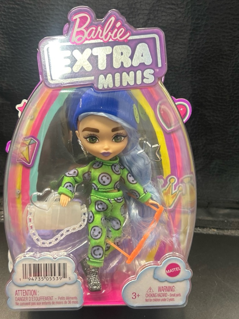 Barbie Extra Minis Doll in Green Smiley Outfit with Blue Hair